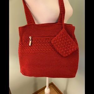 Red crochet shoulder bag